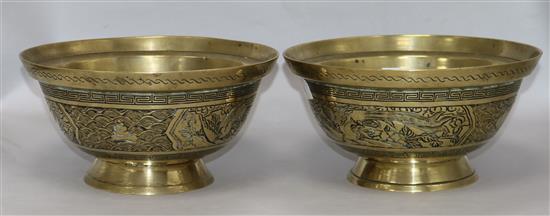 Pair of bronze Chinese bowls 26cm